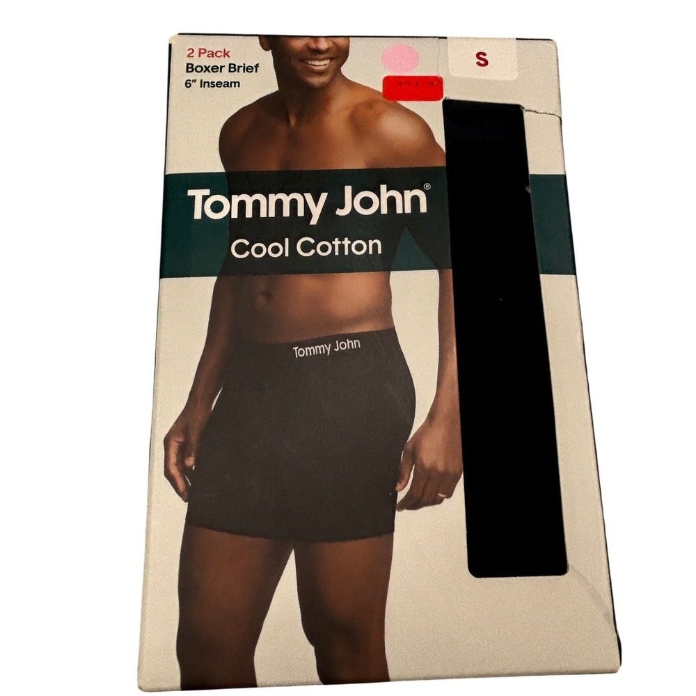 Tommy John‎ Boxer Brief Men Small Black Navy Cool Cotton 2 Pack 6" Inseam NIB
